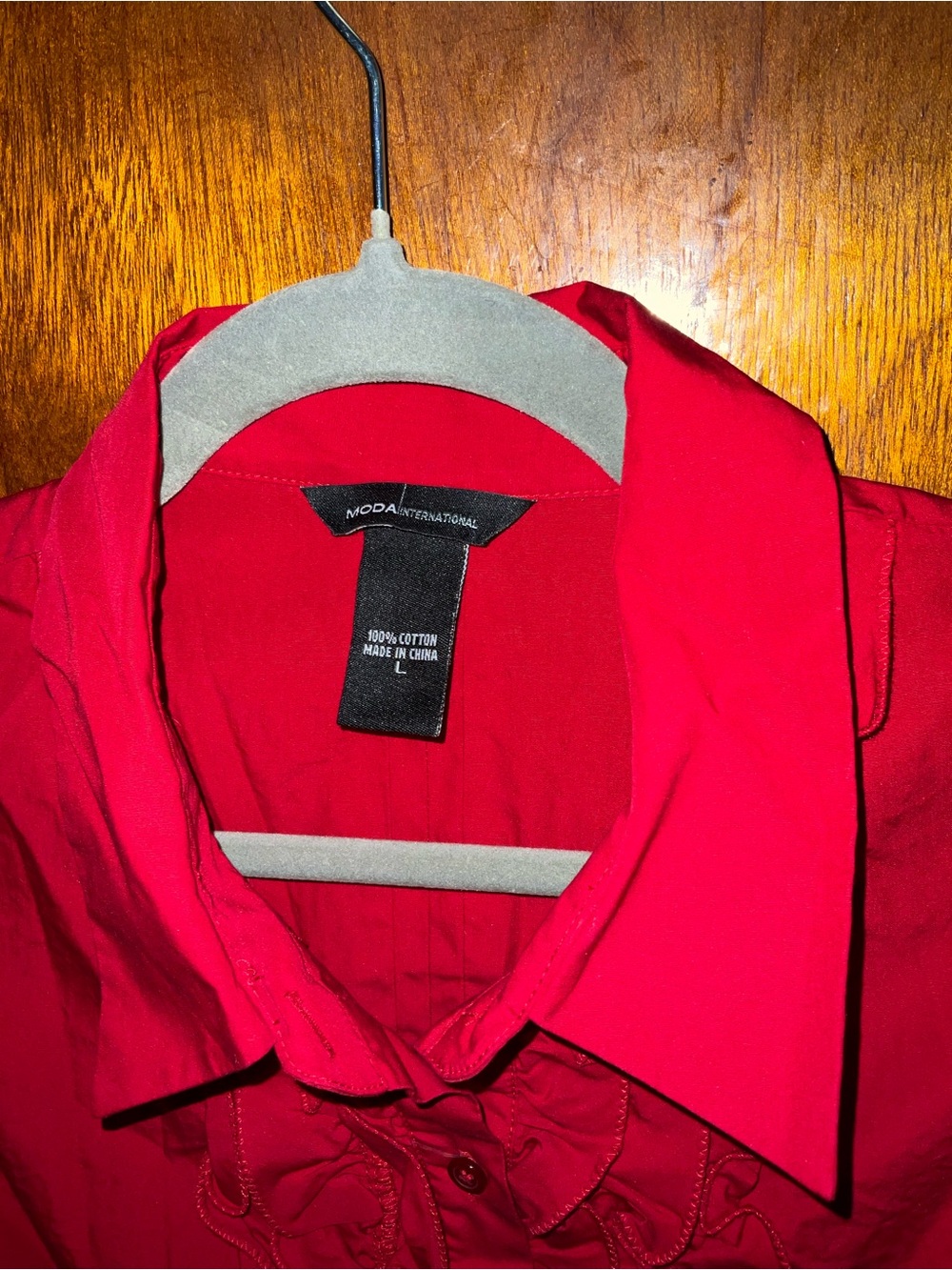 Moda International Red Ruffle Button-Down Blouse - Picture 2 of 4